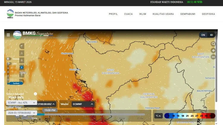 Prakiraan Cuaca Kalimantan Barat Minggu, 15 Maret 2026