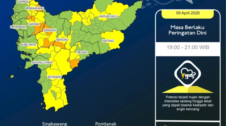 BMKG Keluarkan Peringatan Dini Cuaca Kalbar 9 April 2026