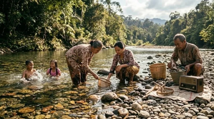 Harta Karun di Sungai Jernih: mencari ikan,sekadar mandi di sungai saat akhir pekan