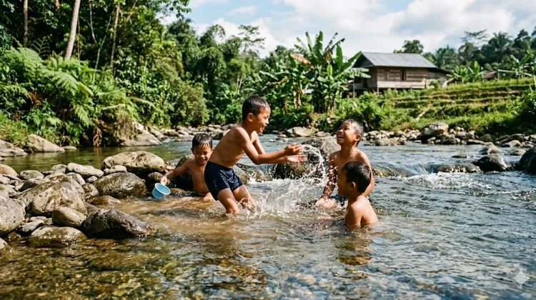 Keceriaan Mandi di Sungai: Memori Masa Kecil dan Ruang Sosial Anak yg Mulai Memudar