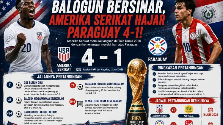 Amerika Serikat Hajar Paraguay 4-1 pada Laga Perdana Piala Dunia 2026