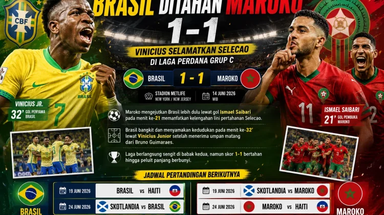 Brasil Ditahan Maroko 1-1, Vinicius Selamatkan Selecao di Laga Perdana Grup C