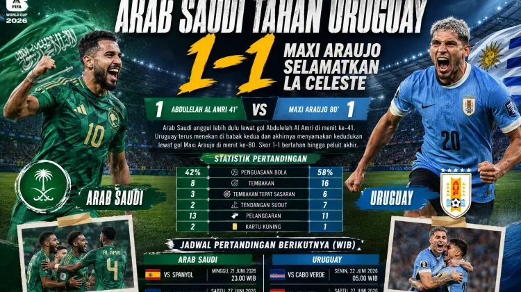Piala Dunia 2026: Arab Saudi Tahan Uruguay 1-1, Maxi Araujo Selamatkan La Celeste
