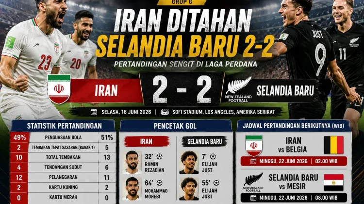 Piala Dunia 2026: Laga Sengit Grup G, Iran Ditahan Selandia Baru 2-2