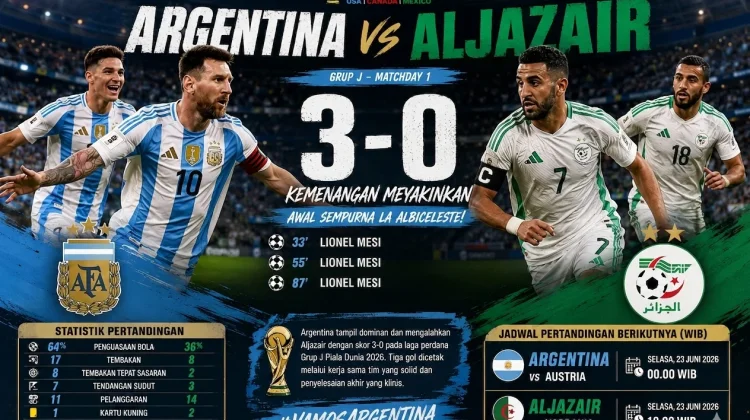Argentina vs Aljazair 3-0, Juara Bertahan Awali Piala Dunia 2026 dengan Sempurna