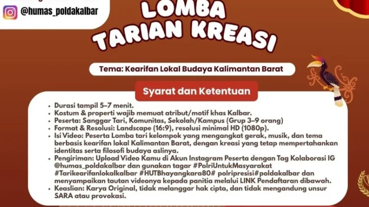 Sambut HUT Bhayangkara ke-80, Polda Kalbar Gelar Lomba Tarian Kreasi Lintas Budaya