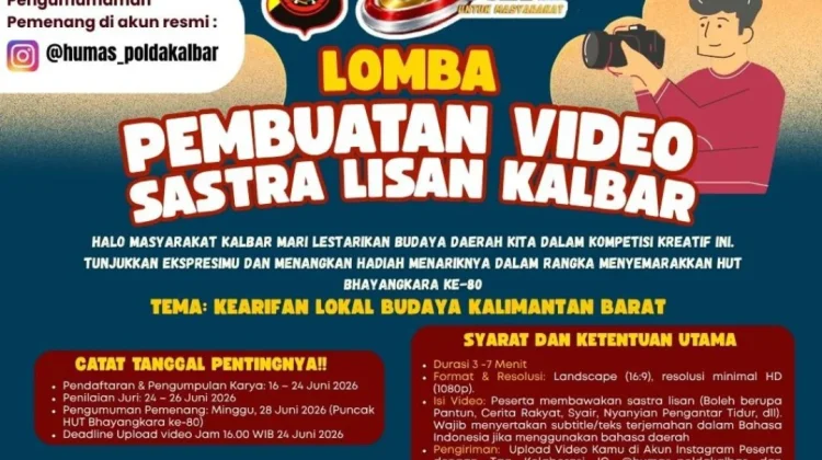Lestarikan Budaya Daerah, Polda Kalbar Gelar Lomba Video Sastra Lisan