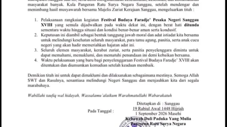 Festival Budaya Faradje’ Sanggau XVIII Ditunda akibat Kabut Asap