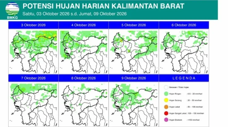 BMKG: Sepekan ke Depan, Hujan Ringan hingga Sedang Merata di Wilayah Kalbar