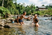 Keceriaan Mandi di Sungai: Memori Masa Kecil dan Ruang Sosial Anak yg Mulai Memudar