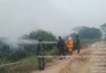 Babinsa dan Tim Gabungan Padamkan Karhutla di Singkawang
