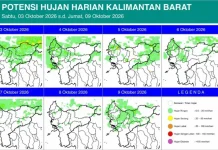 BMKG Maritim: Sepekan ke Depan, Hujan Ringan hingga Sedang Merata di Wilyah Kalbar