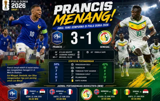 Prancis Awali Piala Dunia 2026 dengan Kemenangan, Tundukkan Senegal 3-1