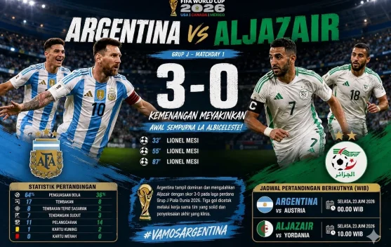 Argentina vs Aljazair 3-0, Juara Bertahan Awali Piala Dunia 2026 dengan Sempurna