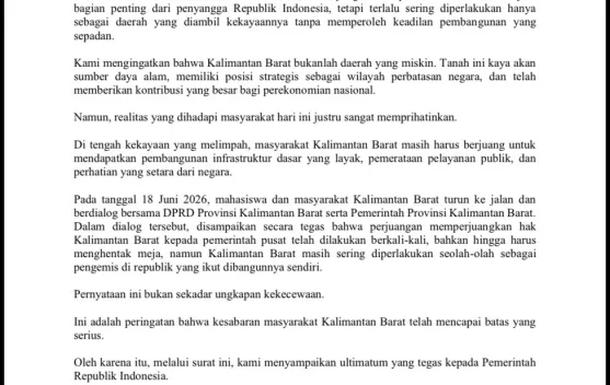 FOMDA Kalbar Kirim Surat ke Presiden Prabowo, Soroti Ketimpangan DBH