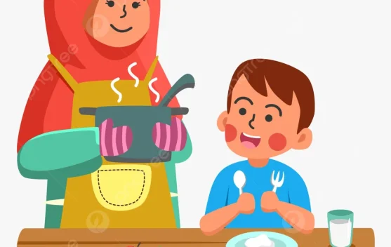 Peran Ibu Penuh Semangat Menyajikan Olahan Sederhana
