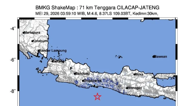 Gempa M4.6 Guncang Cilacap, BMKG: Tidak Berpotensi Tsunami