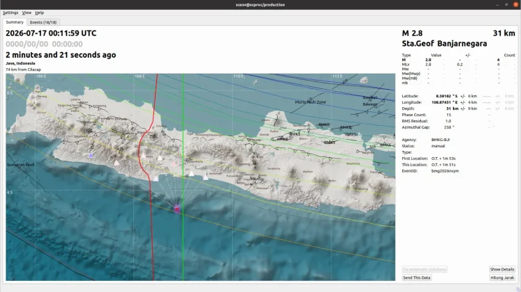 Gempa Magnitudo 2,8 Guncang Barat Daya Cilacap, Tidak Berpotensi Tsunami
