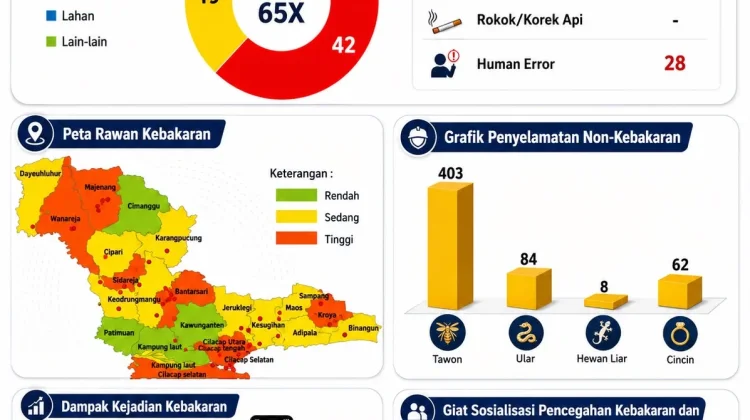 Damkar Cilacap Catat 65 Kebakaran hingga Juli 2026, Kerugian Capai Rp2,5 Miliar