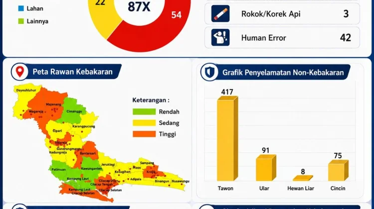 87 Kebakaran Terjadi di Cilacap hingga Agustus 2026, 54 di Permukiman