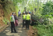 Pickup Bermuatan Warga Terguling di Tanjakan Sempor