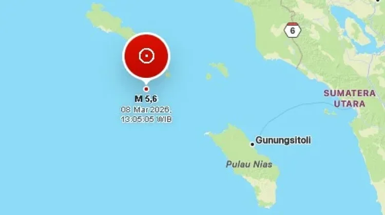 Gempa Magnitudo 5,6 Guncang Wilayah Tenggara Sinabang
