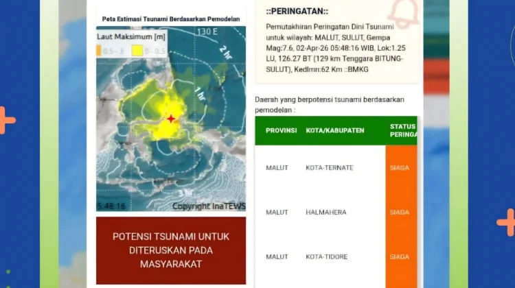 Daftar Daerah Berpotensi Tsunami Dampak Gempa Bitung M7,6