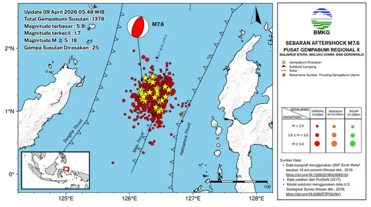 BMKG Catat Gempa Susulan di Maluku Utara Menurun