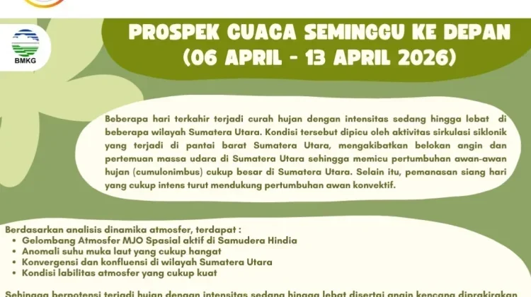 BMKG Ingatkan Potensi Hujan dan Longsor di Pegunungan Sumatra Utara