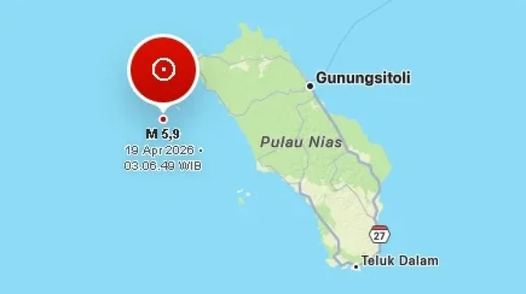 Gempa Magnitudo 5,9 Guncang Nias Utara, Berpusat di Barat Daya