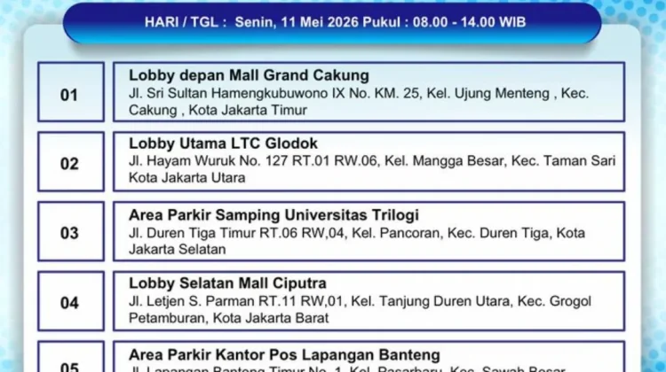 Simak Jadwal SIM Keliling Jakarta Senin 11 Mei 2026