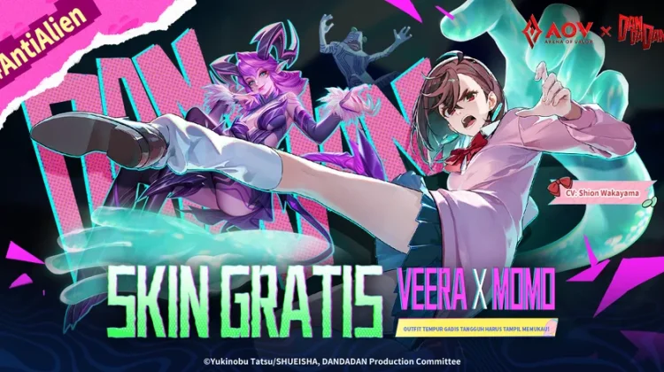 Kolaborasi AOV Bersama DAN DA DAN, Hadirkan Skin Eksklusif Momo, Okarun, dan Jiji