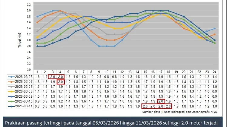 Informasi Tinggi Gelombang Perairan Natuna 5 hingga 8 Maret 2026