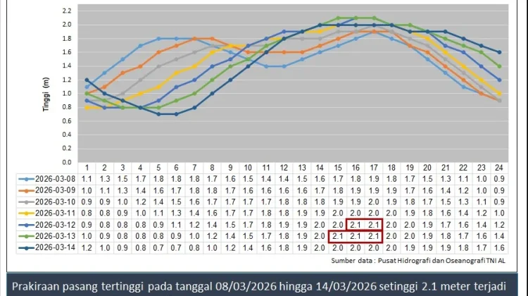 Informasi Tinggi Gelombang Perairan Natuna 8 hingga 11 Maret 2026
