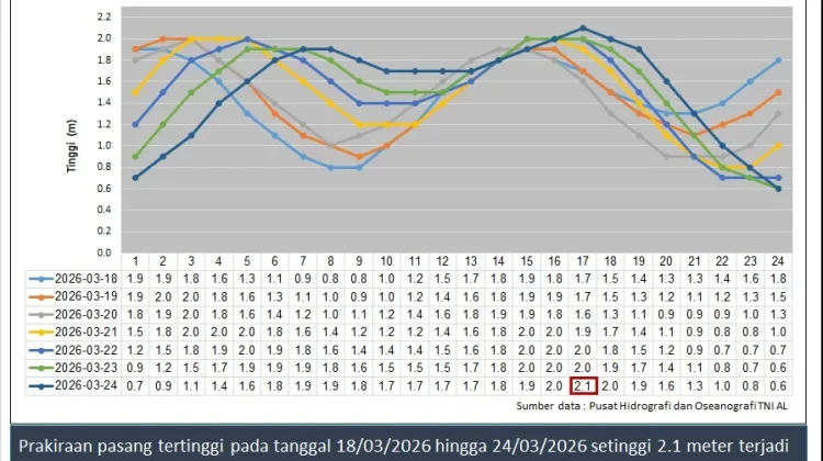 Informasi Tinggi Gelombang Perairan Natuna 18 hingga 21 Maret 2026