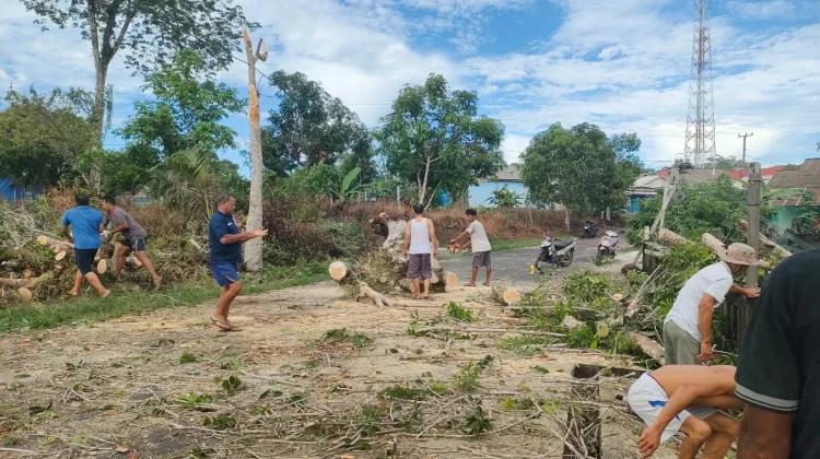 Warga Dusun I Air Jampung Gotong Royong Evakuasi Pohon Tumbang