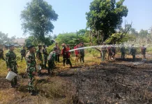 Batalyon Komposit 1/Gardapati Bersama Satgas Karhutla Tangani Kebakaran
