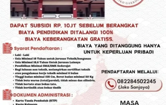 Program Magang Jepang Tawarkan Subsidi Pendidikan Pemuda Indonesia