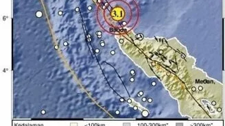 Gempa Magnitudo 3,1 Guncang Barat Laut Sabang