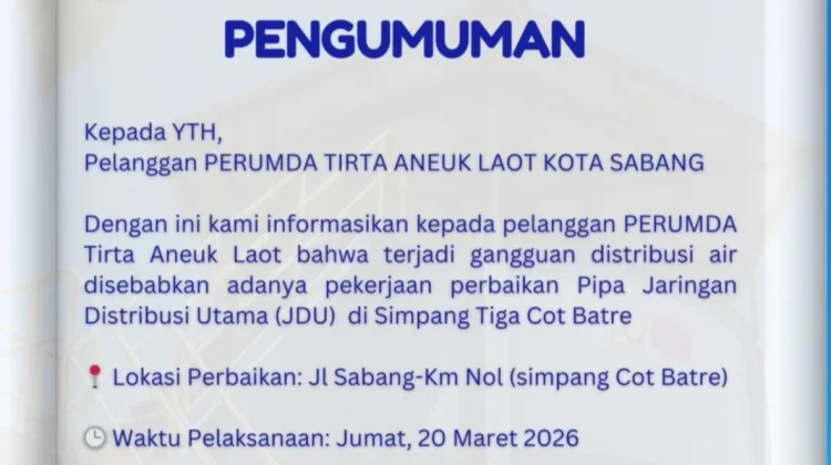 Distribusi Air Bersih PDAM Sabang Alami Gangguan