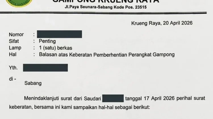 Surat Balasan Keuchik Krueng Raya Picu Sorotan, Diduga Tak Sesuai Tata Kelola