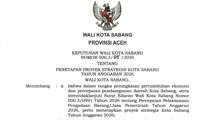 Pemko Sabang Tetapkan Proyek Strategis 2026 Fokus Layanan Publik