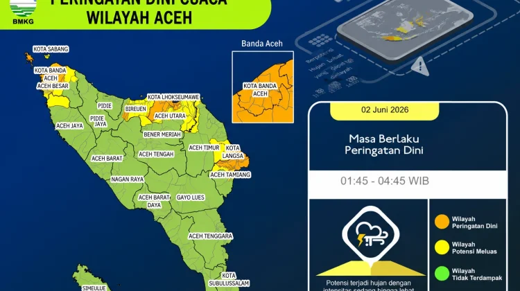 BMKG Keluarkan Peringatan Dini, Sabang Berpotensi Hujan Lebat Disertai Petir