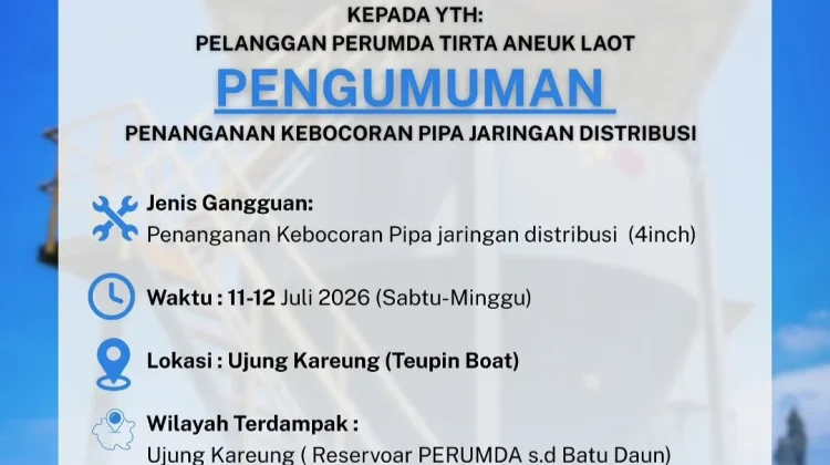 Pasokan Air PDAM di Sejumlah Wilayah Sabang Terganggu akibat Perbaikan
