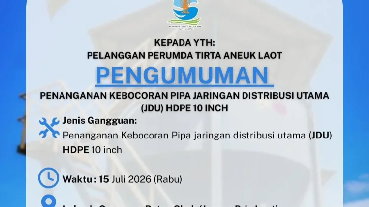 Perbaikan JDU HDPE, Distribusi Air di Sejumlah Wilayah Sabang Terganggu