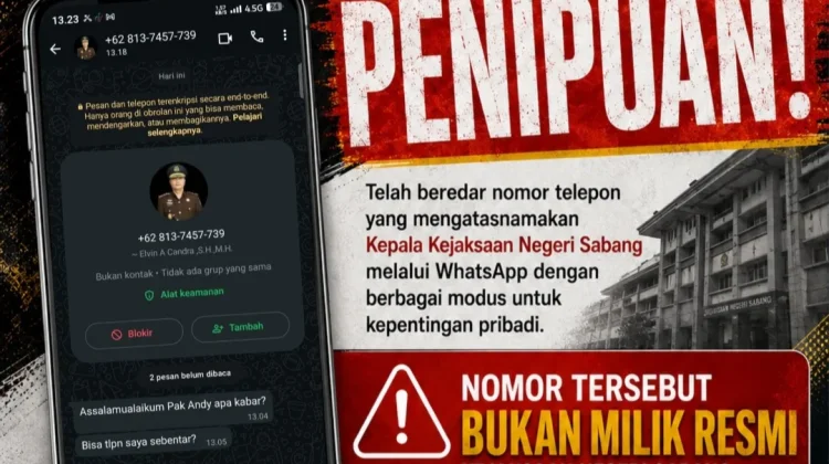 Nomor Catut Nama Pejabat Kejari Sabang Beredar, Warga Diminta Waspada