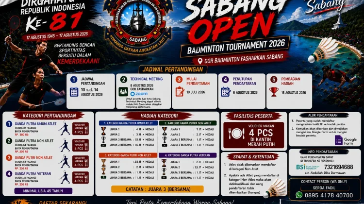 Sabang Open Badminton Tournament 2026 Bakal Bergulir