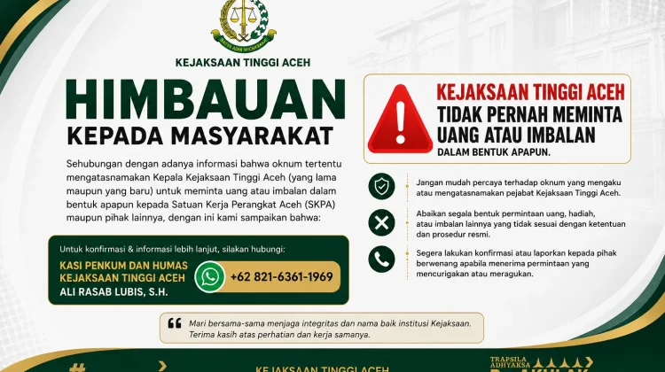 Publik Diminta Abaikan Permintaan Uang Mengatasnamakan Jaksa
