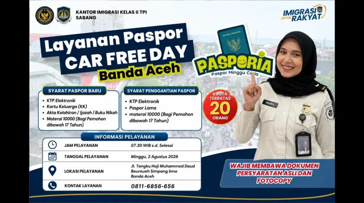 Layanan Paspor Imigrasi Sabang Kembali Hadir di CFD Banda Aceh 2 Agustus