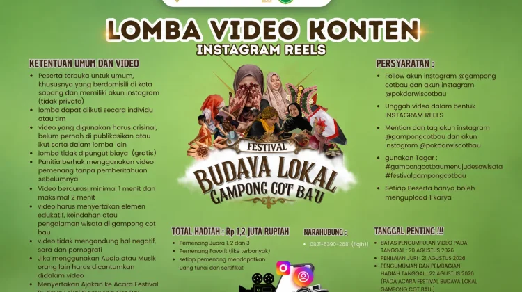 Yuk Ikut Lomba Reels Instagram, Promosi Wisata Cot Ba’u